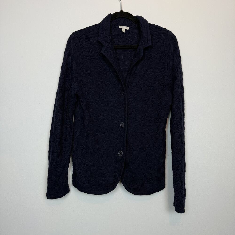 Talbots button down cardigan sweater navy cotton blend size MD preppy capsule